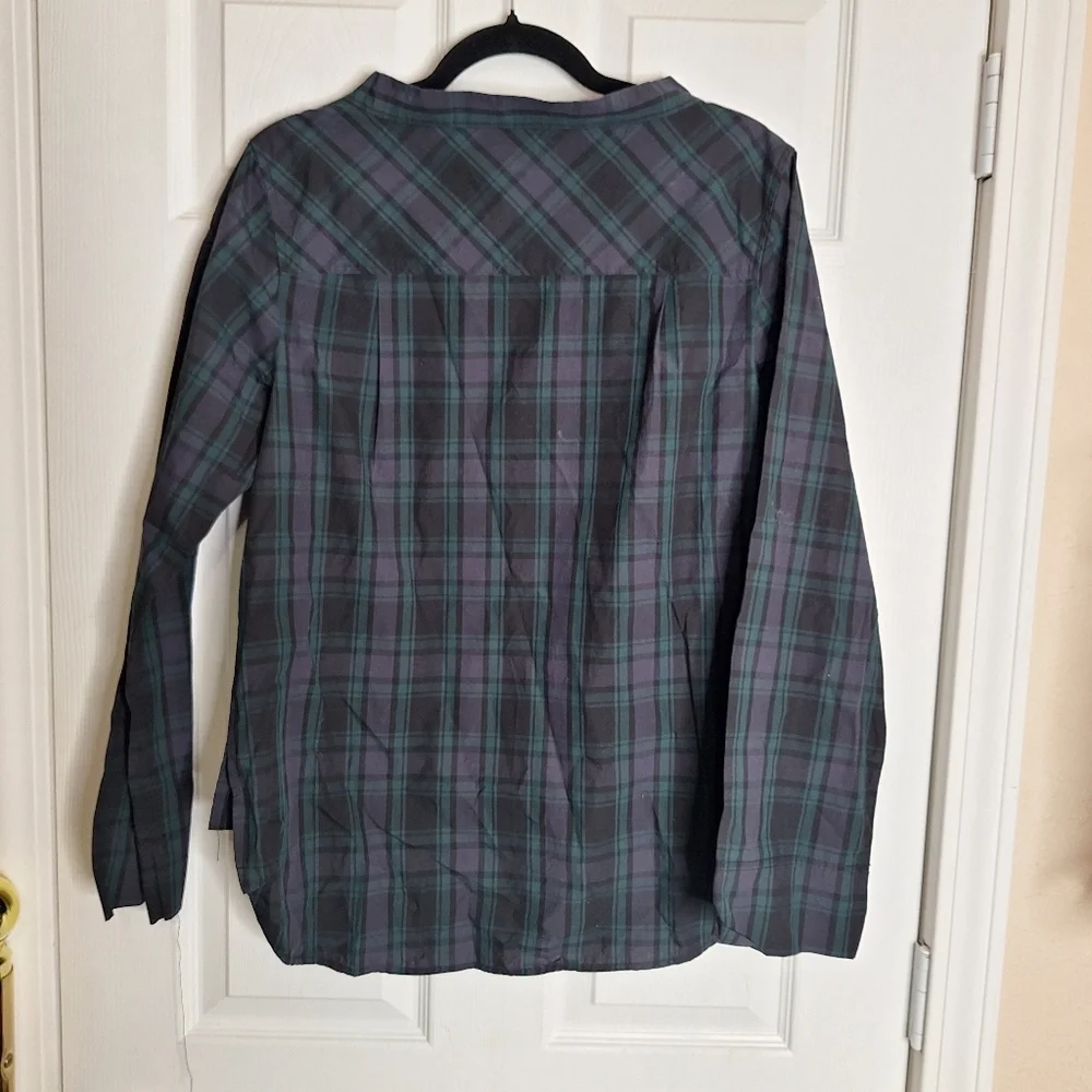 J. Crew Jewel Button Funnel Neck Plaid Shirt Size 8
